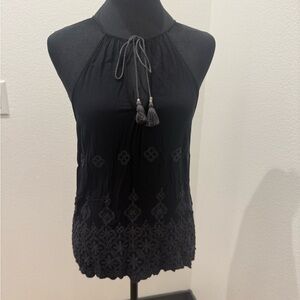 LoveStitch Small Black Embroidered Halter Top